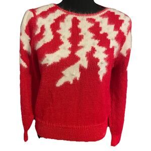 Petite Illustration Womens SMALL Vintage 80s Red and White Acrylic Pearl Sweater